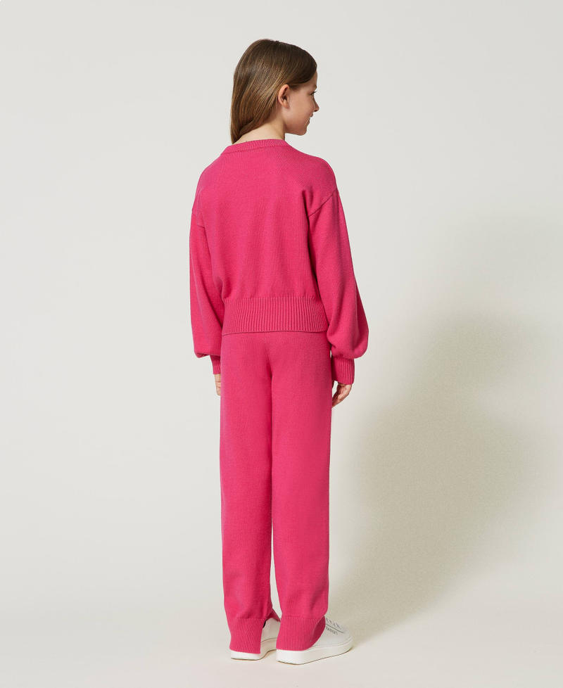 Pantaloni in maglia con Oval T Pink Fluo Bambina 232GJ3741_10918_03