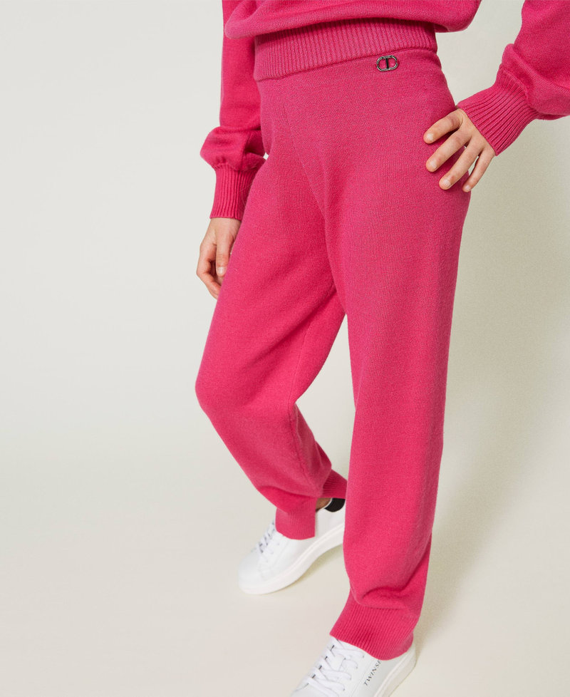 Pantaloni in maglia con Oval T Pink Fluo Bambina 232GJ3741_10918_04