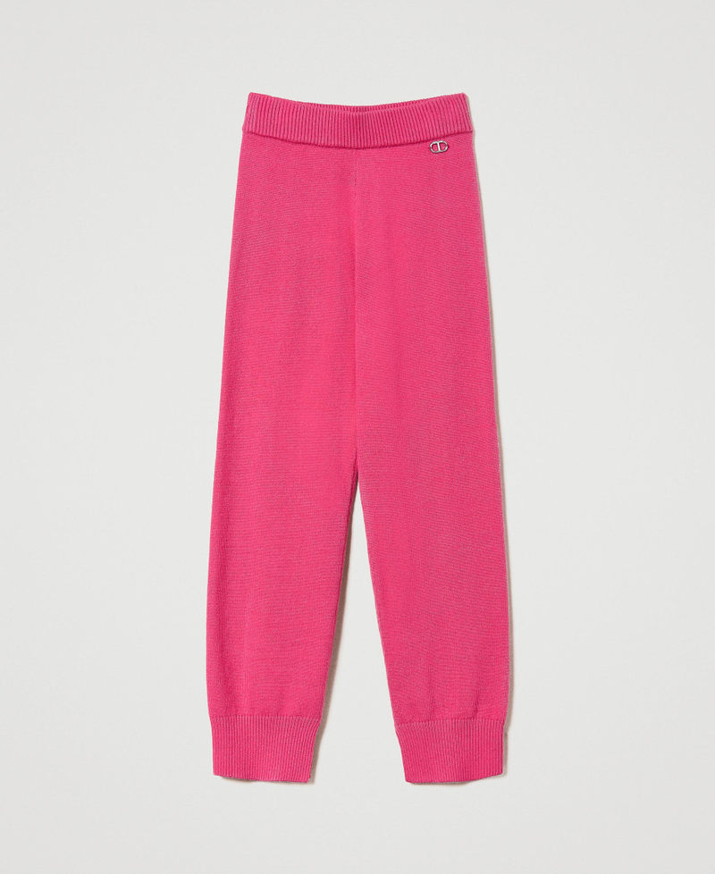 Pantaloni in maglia con Oval T Pink Fluo Bambina 232GJ3741_10918_S0