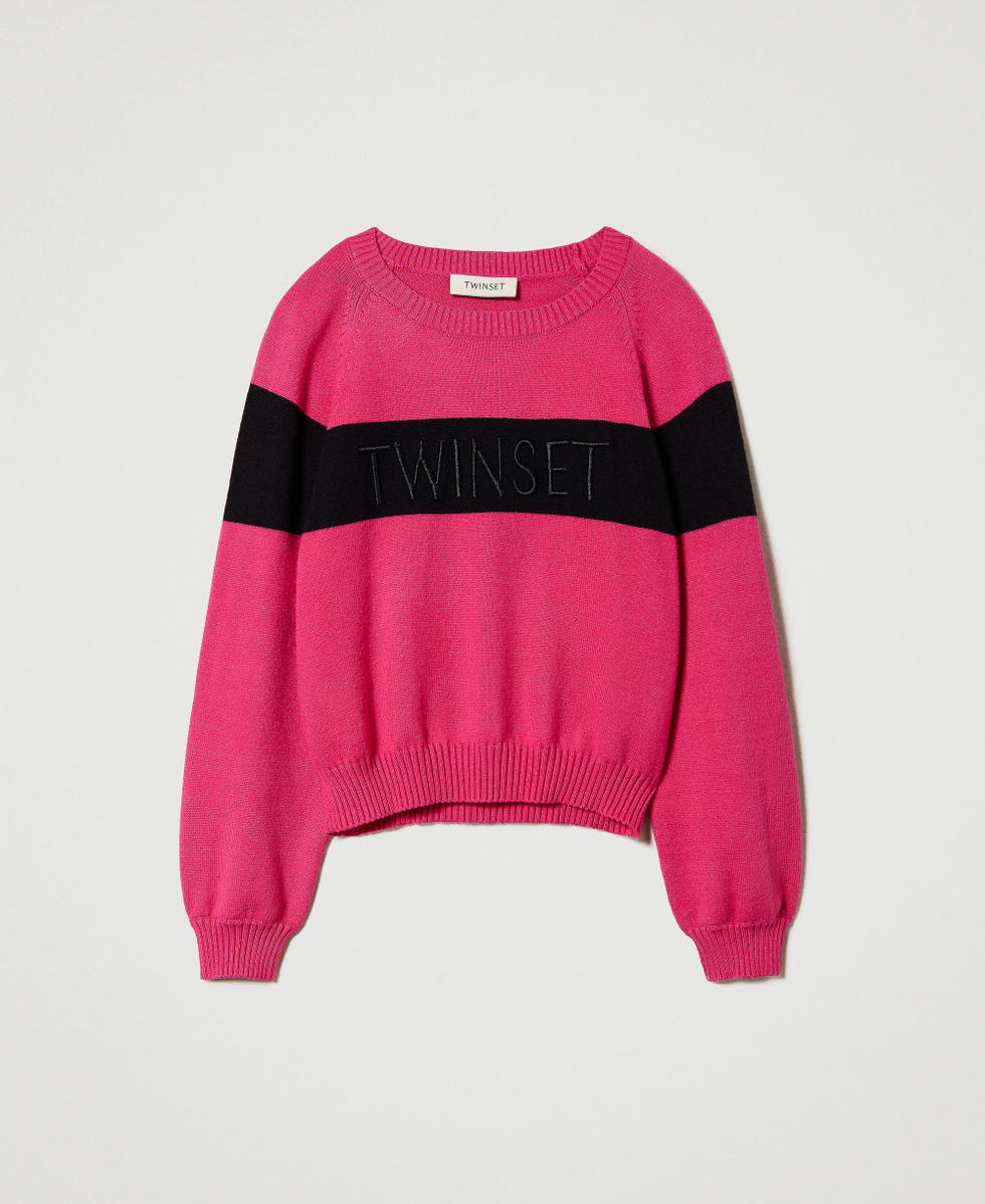 Jumper with embroidered logo Girl Fuchsia TWINSET Milano
