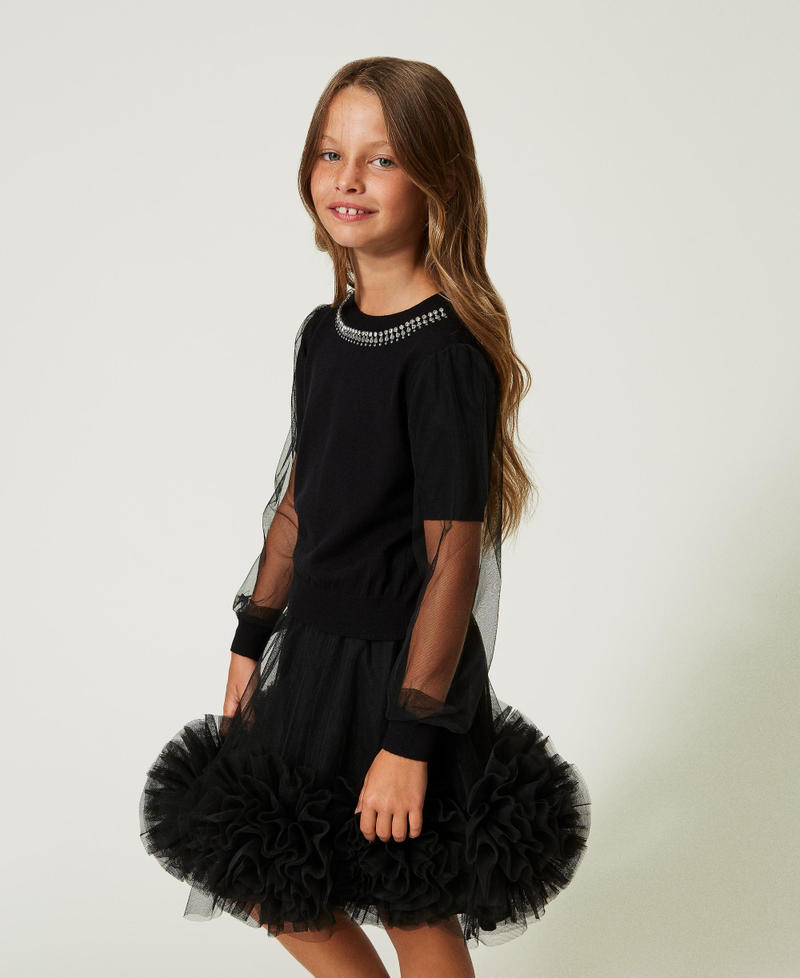 Jumper with tulle and hand-sewn appliqués Black Girl 232GJ3761-02