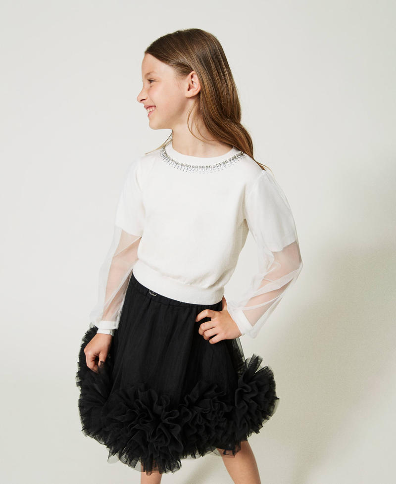 Jumper with tulle and hand-sewn appliqués Black Girl 232GJ3761-01