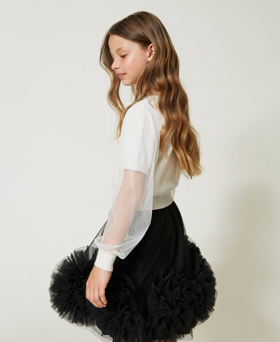 Maglia con tulle e applicazioni a mano Bambina Bianco TWINSET Milano