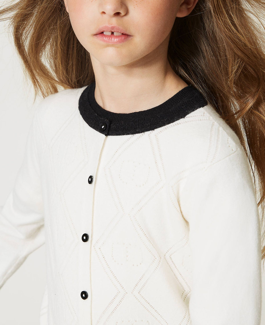 Cardigan and jumper with Oval T motif Bicolour Off White / Black Girl 232GJ3770-04