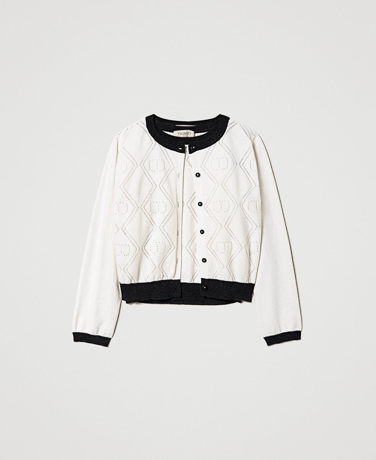 Cardigan et pull avec motif Oval T Bicolore Blanc Cassé / Noir Fille 232GJ3770-0S