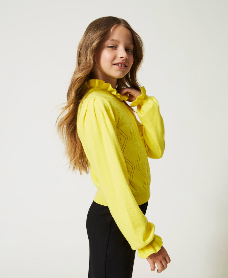 Pullover aus Wollmischung mit „Oval T“-Dessin Gelb Mädchen 232GJ3771_03394_03