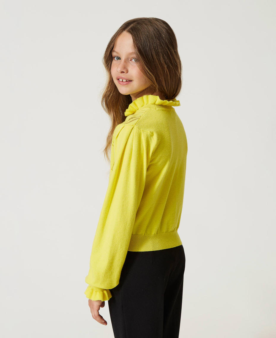 Pullover aus Wollmischung mit „Oval T“-Dessin Gelb Mädchen 232GJ3771_03394_04