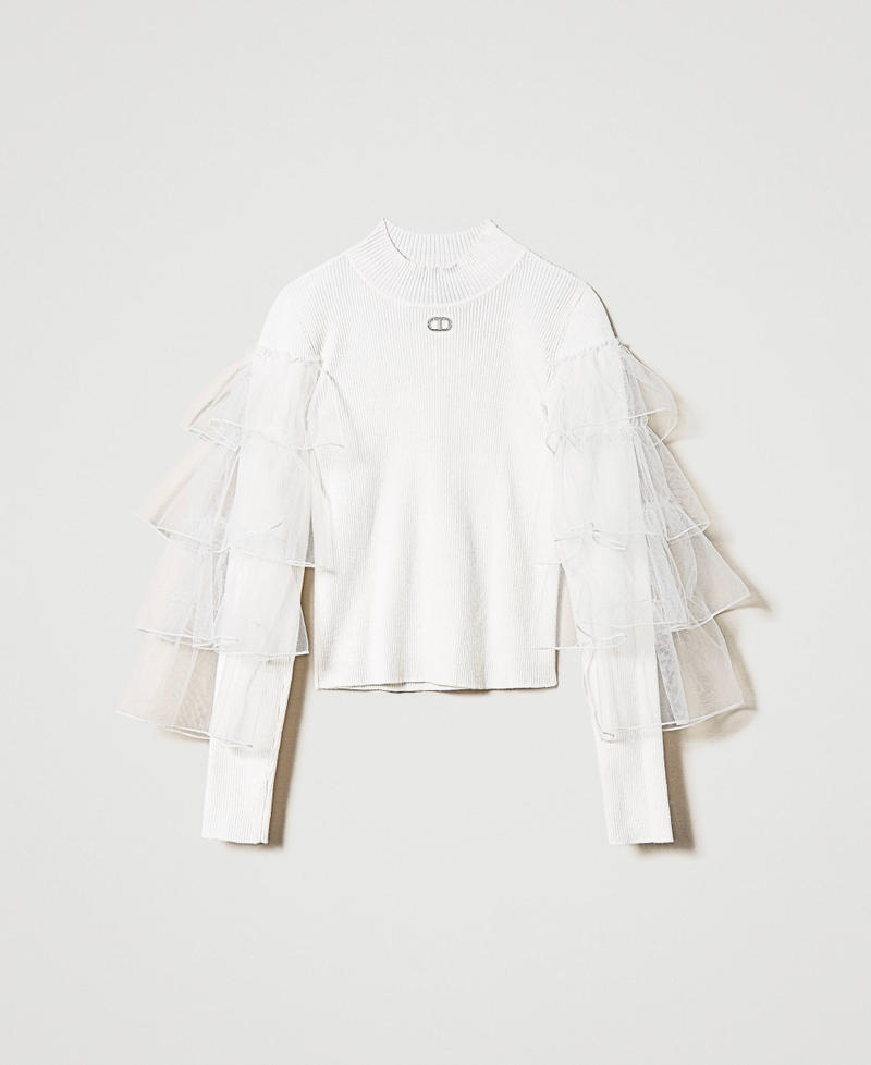 Pull col montant avec volants en tulle