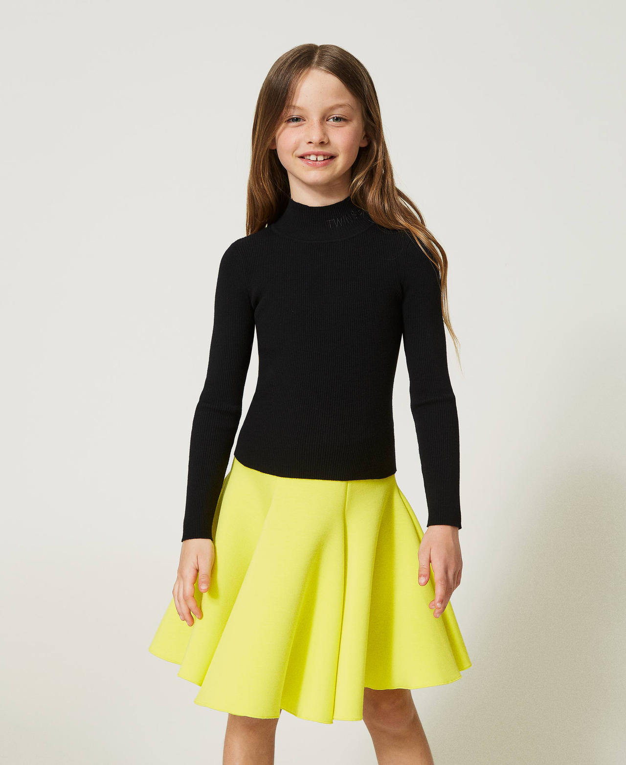 Girls black top ribbed turtleneck