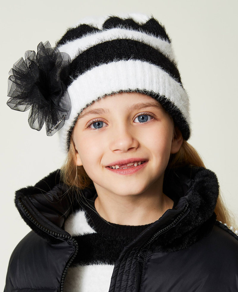 Striped beanie with brooch