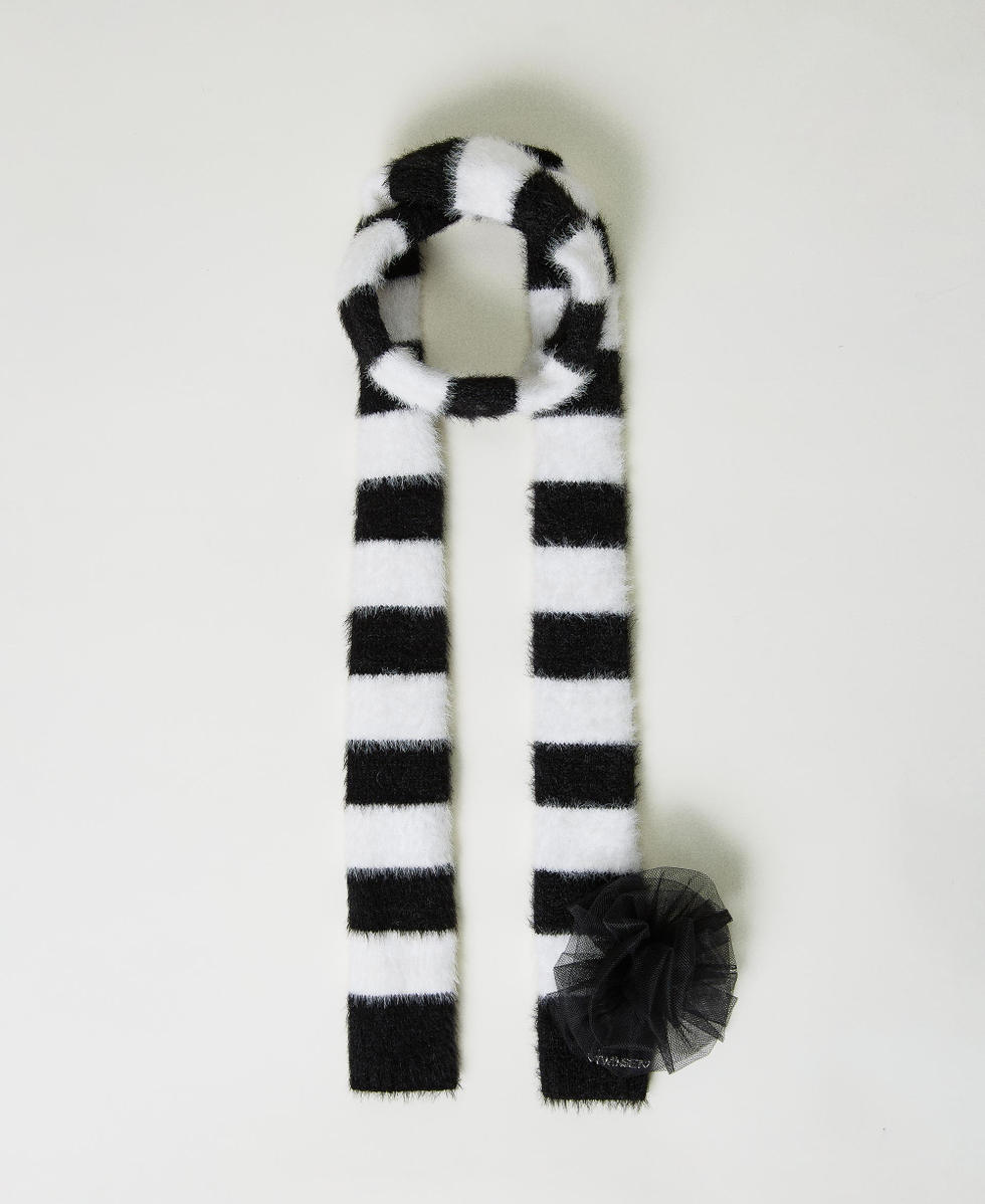 Striped scarf with brooch