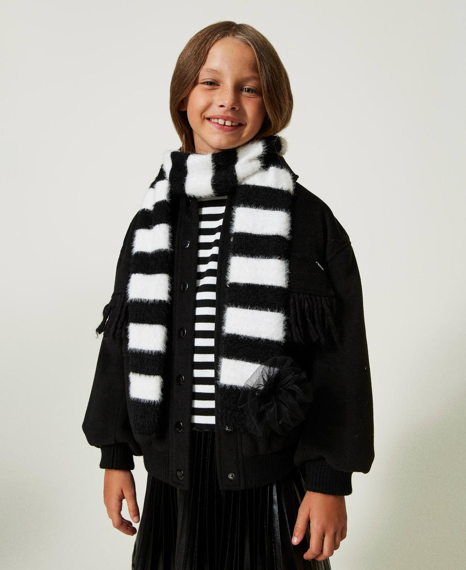 Sciarpa a righe con spilla Bicolor Off White / Nero Bambina 232GJ4386_02722_0S