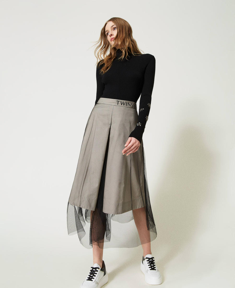 Gray tulle midi skirt deals