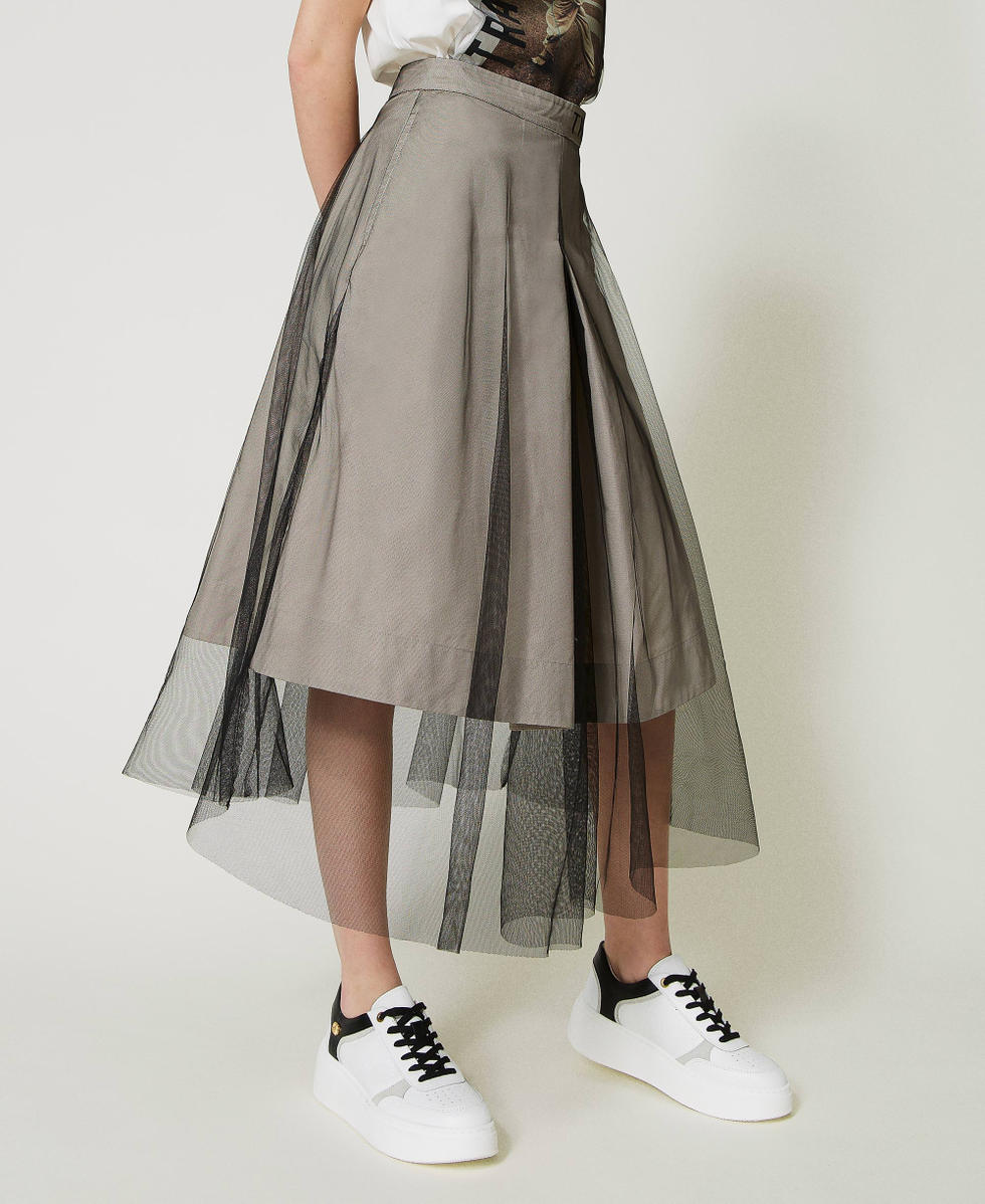Tulle and gabardine midi skirt Woman Grey TWINSET Milano