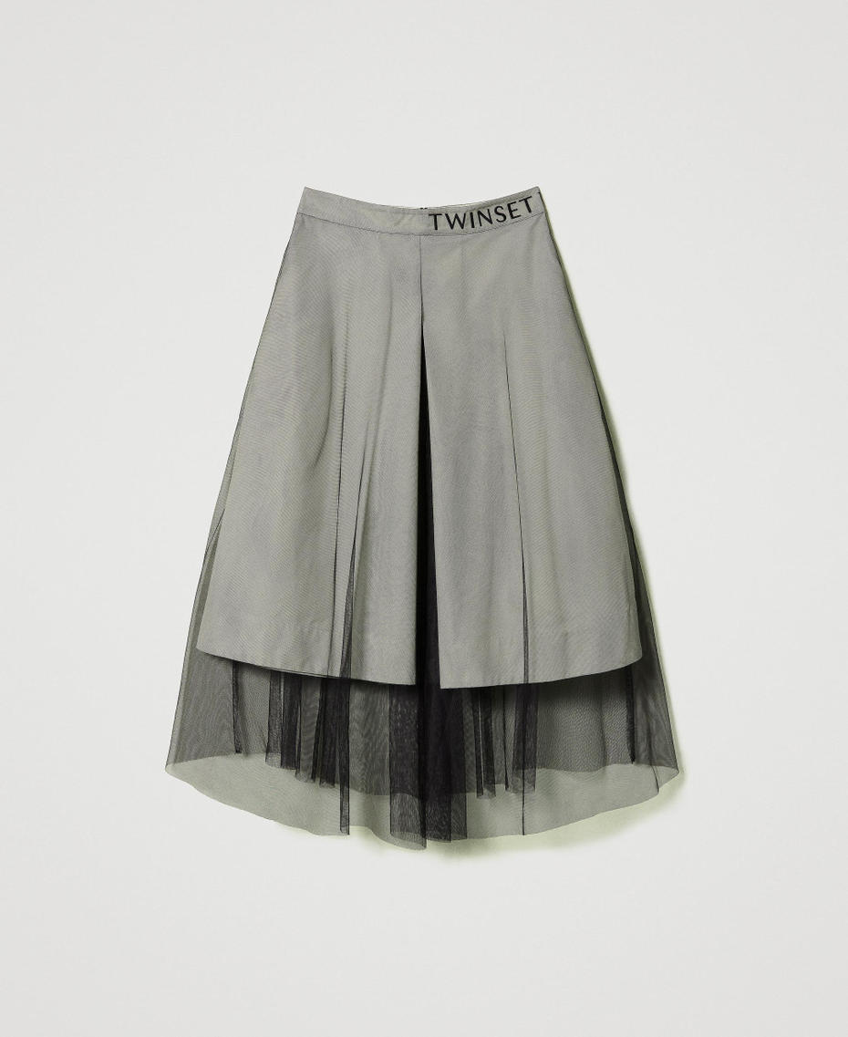 Falda midi de gabardina y tul