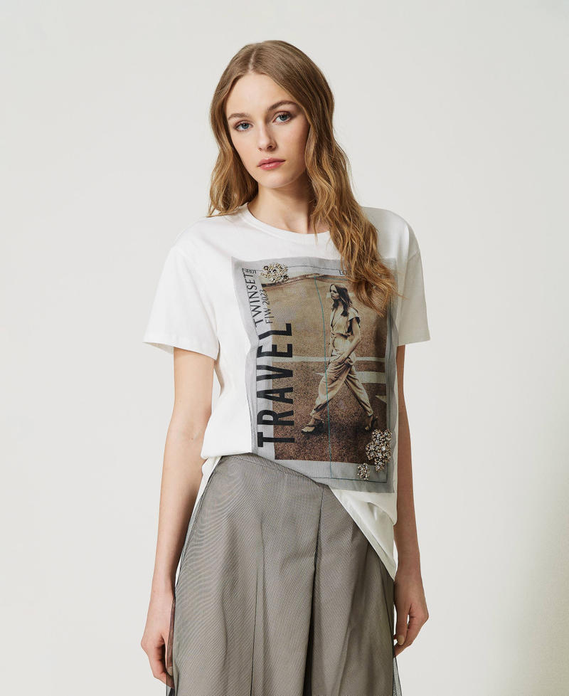 Maxi T-shirt con stampa e tulle