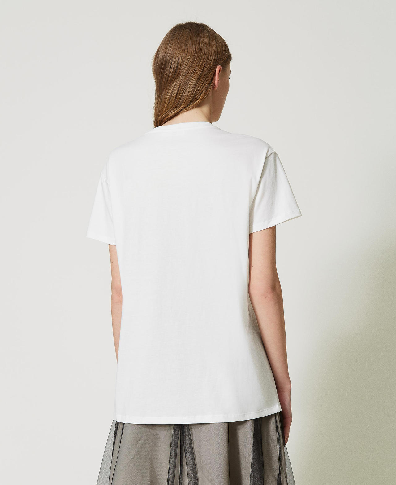 Maxi T-shirt con stampa e tulle