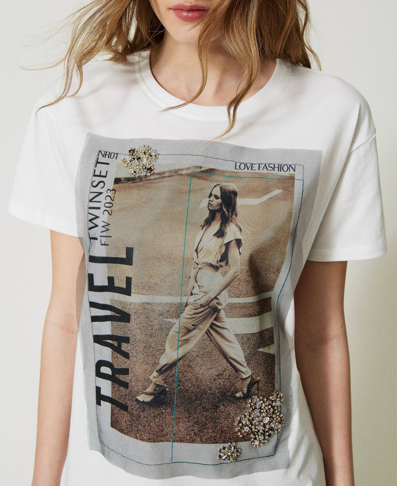 Maxi T-shirt con stampa e tulle