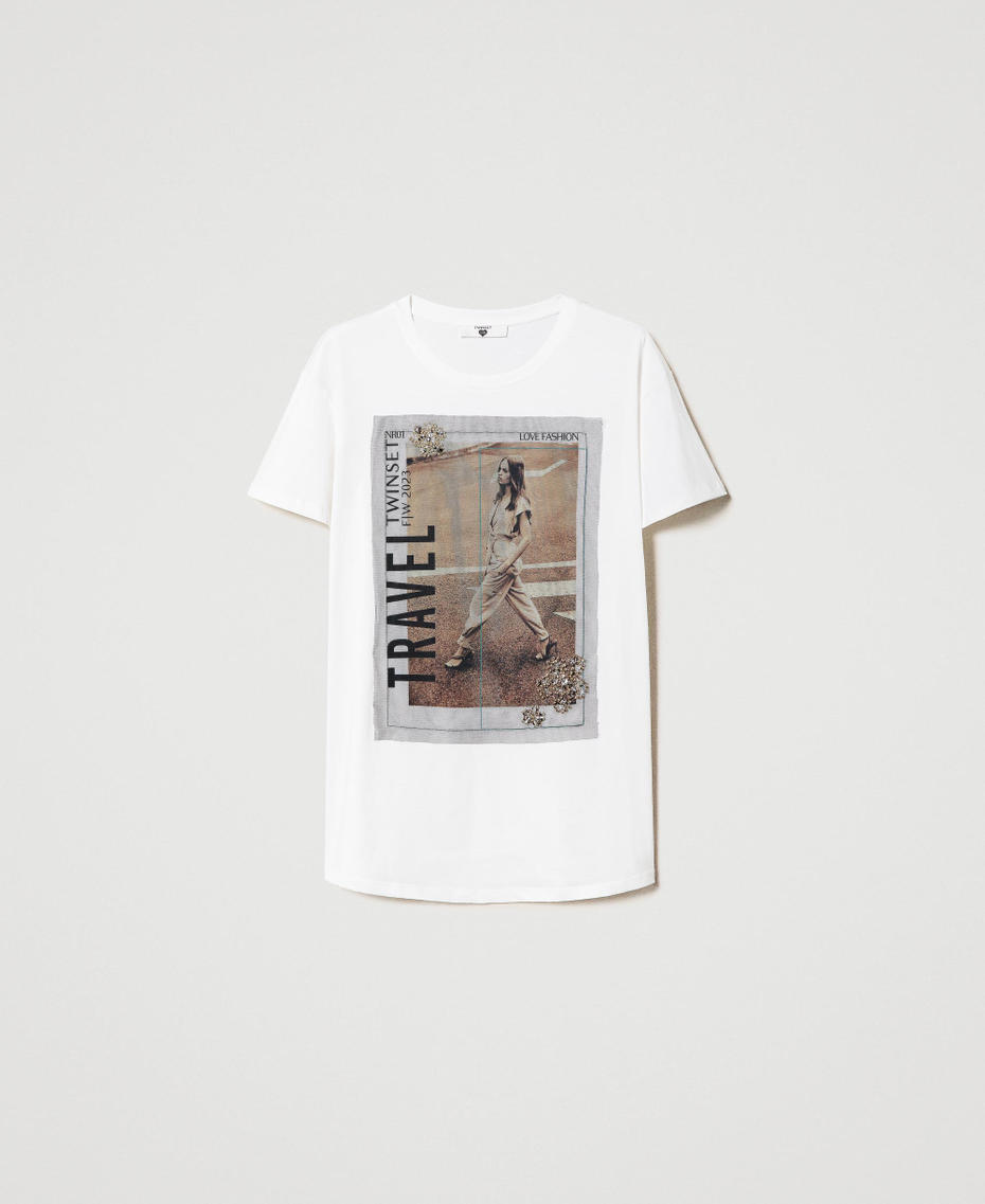 Maxi T-shirt con stampa e tulle