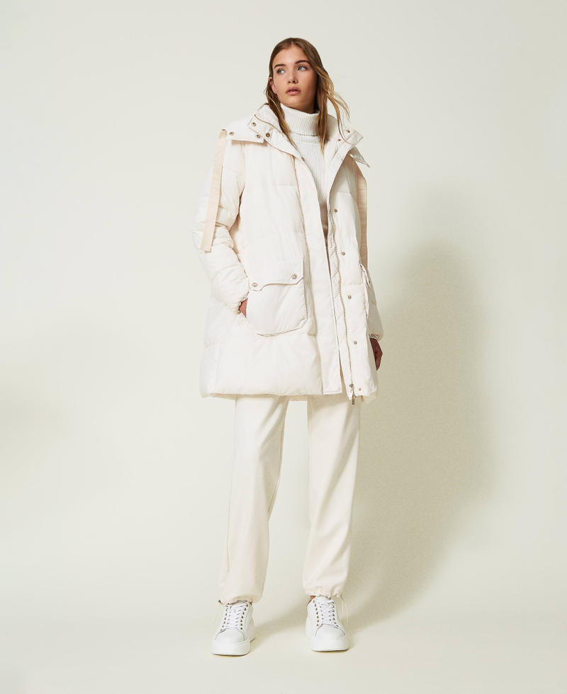 Piumino in nylon con cappuccio Bianco Vaniglia Donna 232LI22MM_00145_01