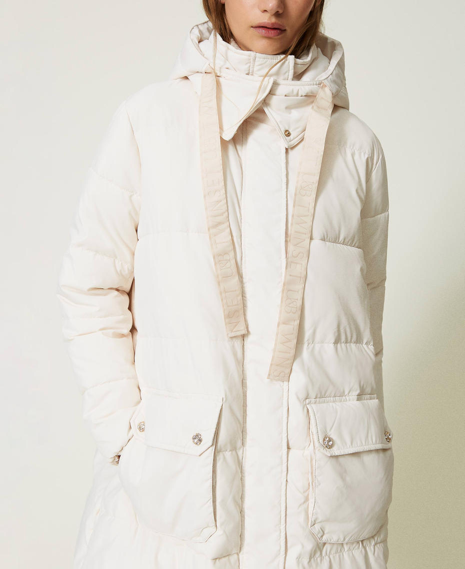 Piumino in nylon con cappuccio Bianco Vaniglia Donna 232LI22MM_00145_04
