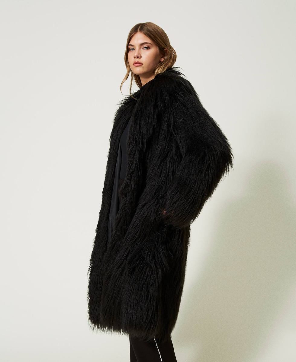 Black faux fur coat