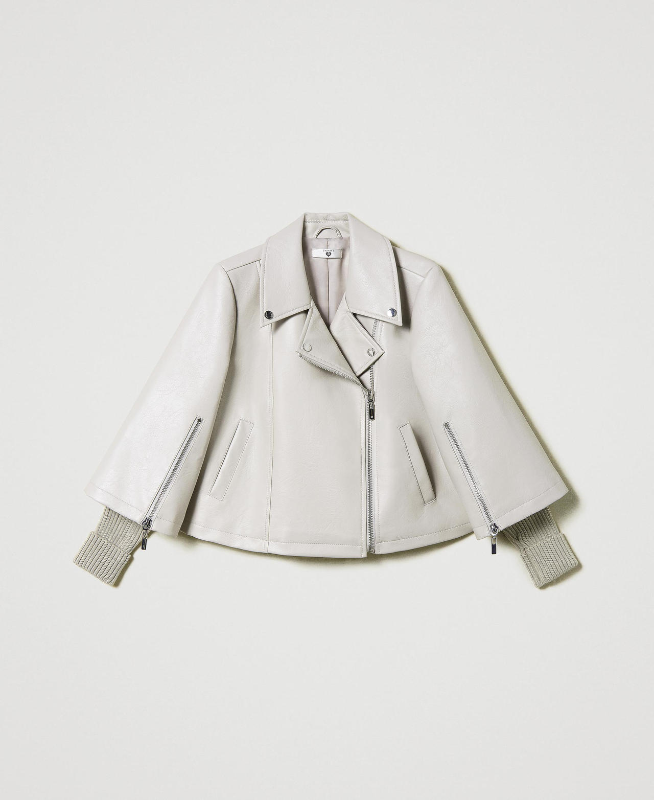 Leather jacket with knit sleeves shop