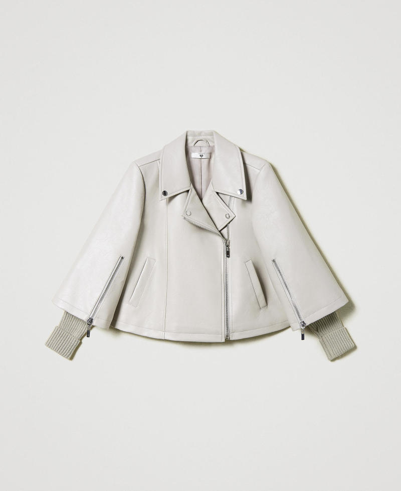 Biker jacket with knit sleeves