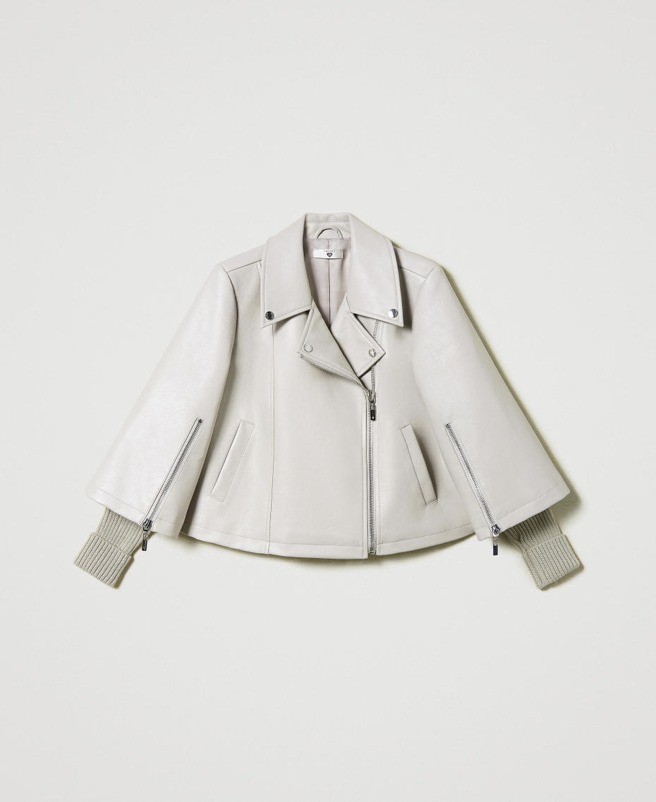 Biker jacket with knit sleeves