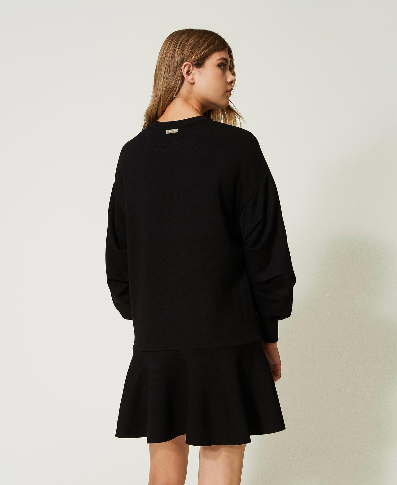 Short scuba dress with flounce Black Woman 232LI2AEE_00006_03