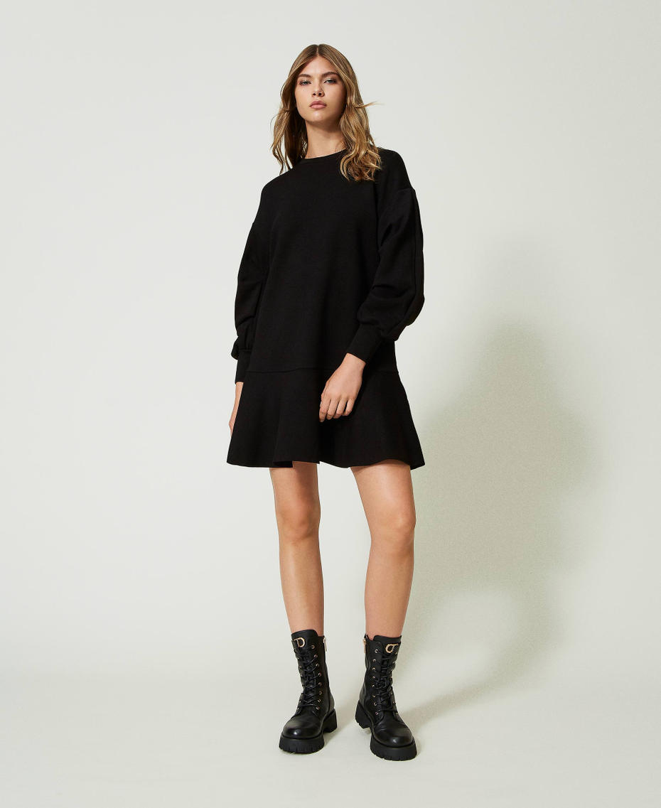 Short scuba dress with flounce Black Woman 232LI2AEE_00006_T0