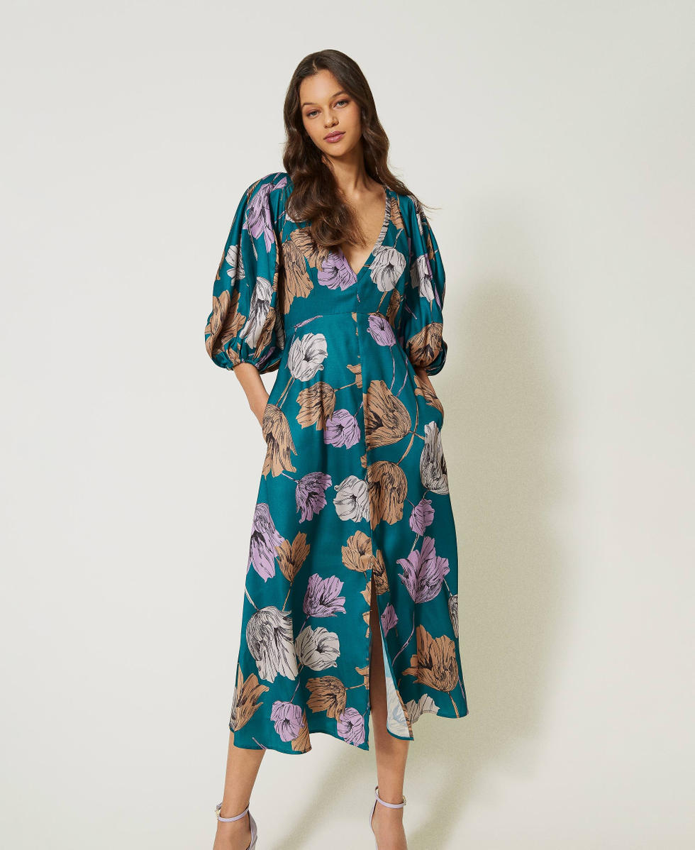 Robe midi en satin floral