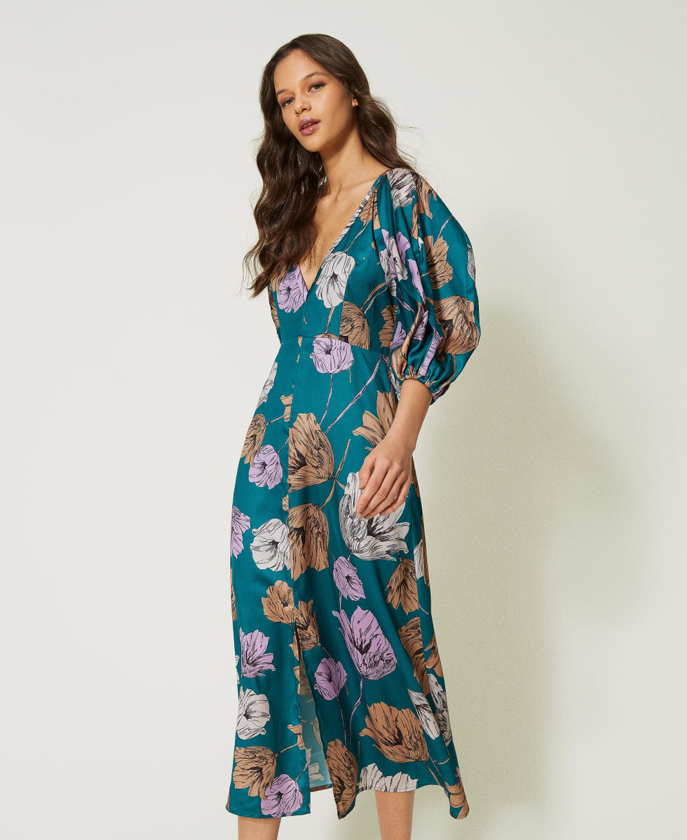 Robe midi en satin floral