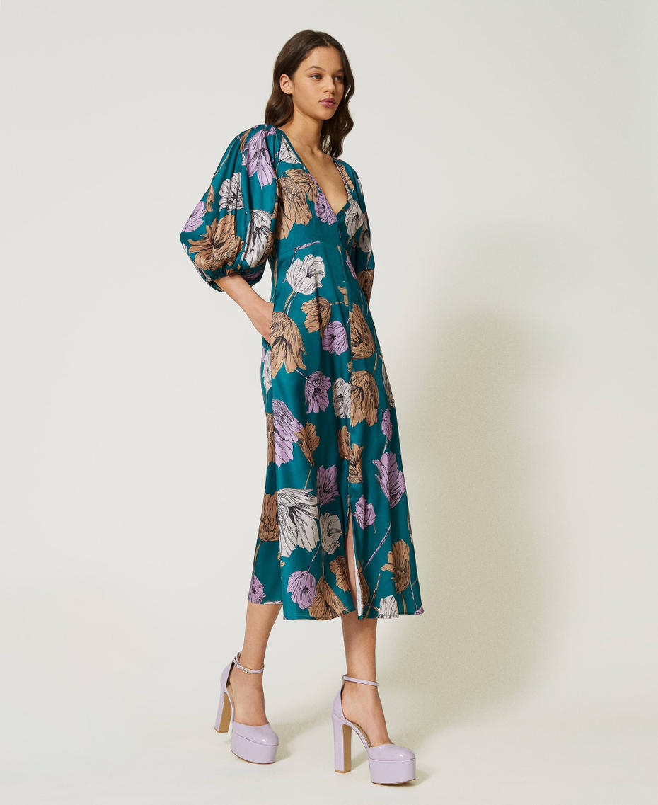 Abito Lungo DKNY Donna Con Maniche A Nodo E Gonna Svasata - Midi Elegante - 4