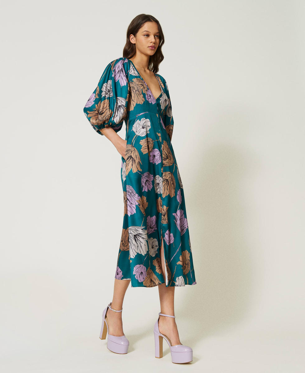 Robe midi en satin floral