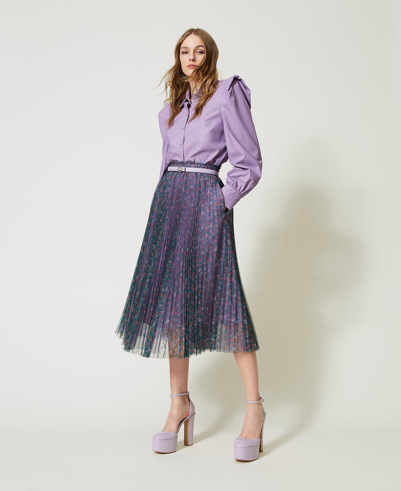 Floral tulle midi skirt Woman, Purple | TWINSET Milano