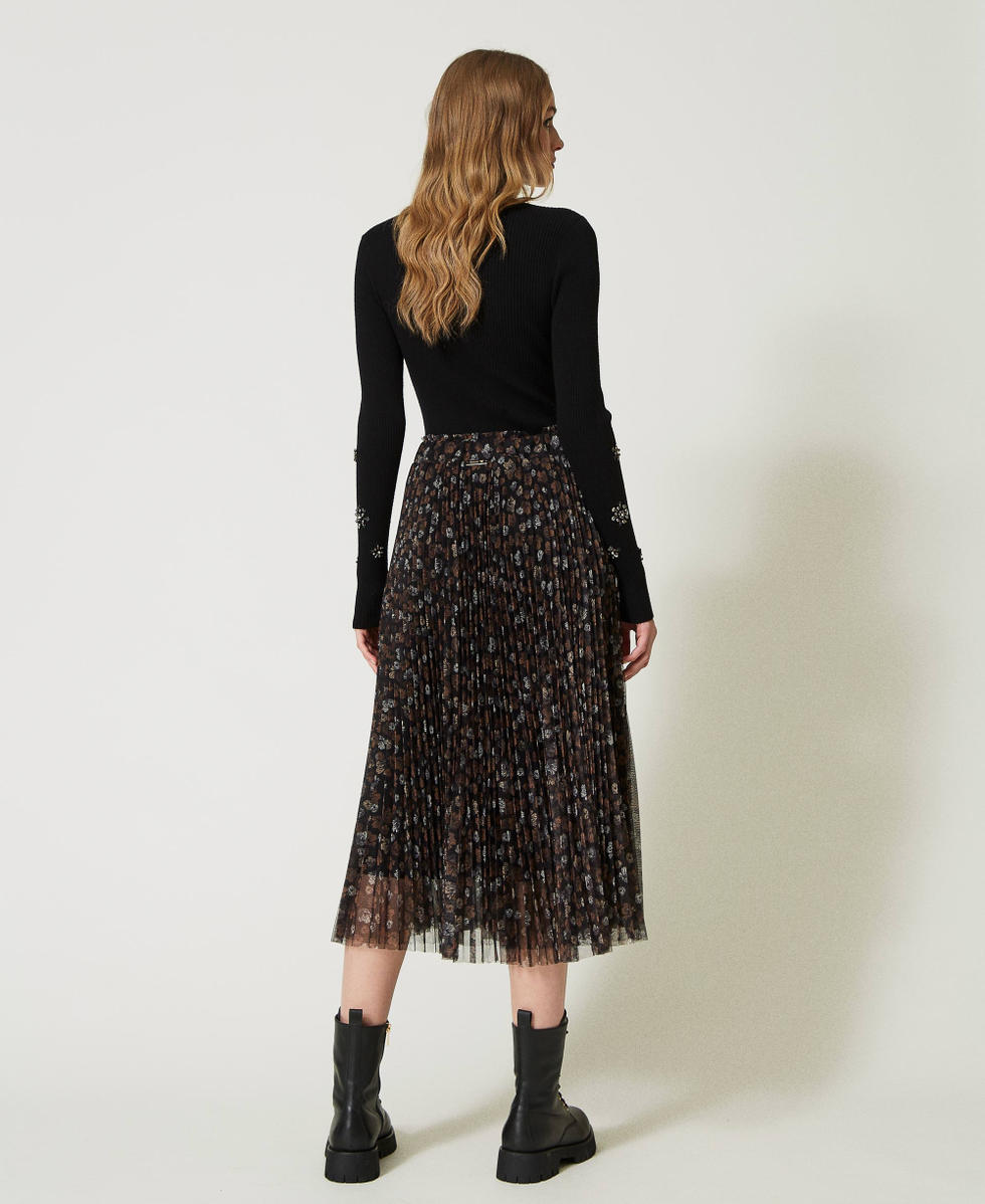 Floral tulle midi skirt Woman Black TWINSET Milano