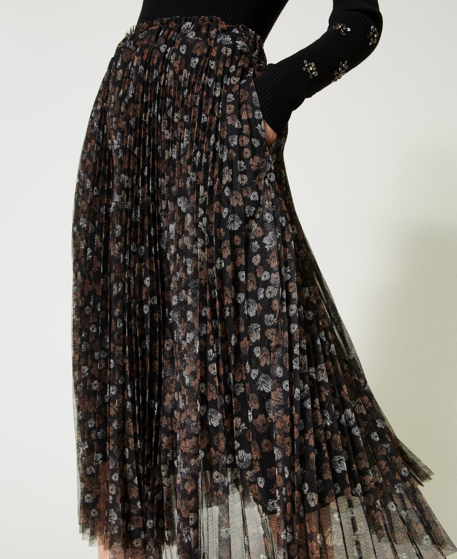 Gonna longuette in tulle a fiori Donna, Nero | TWINSET Milano