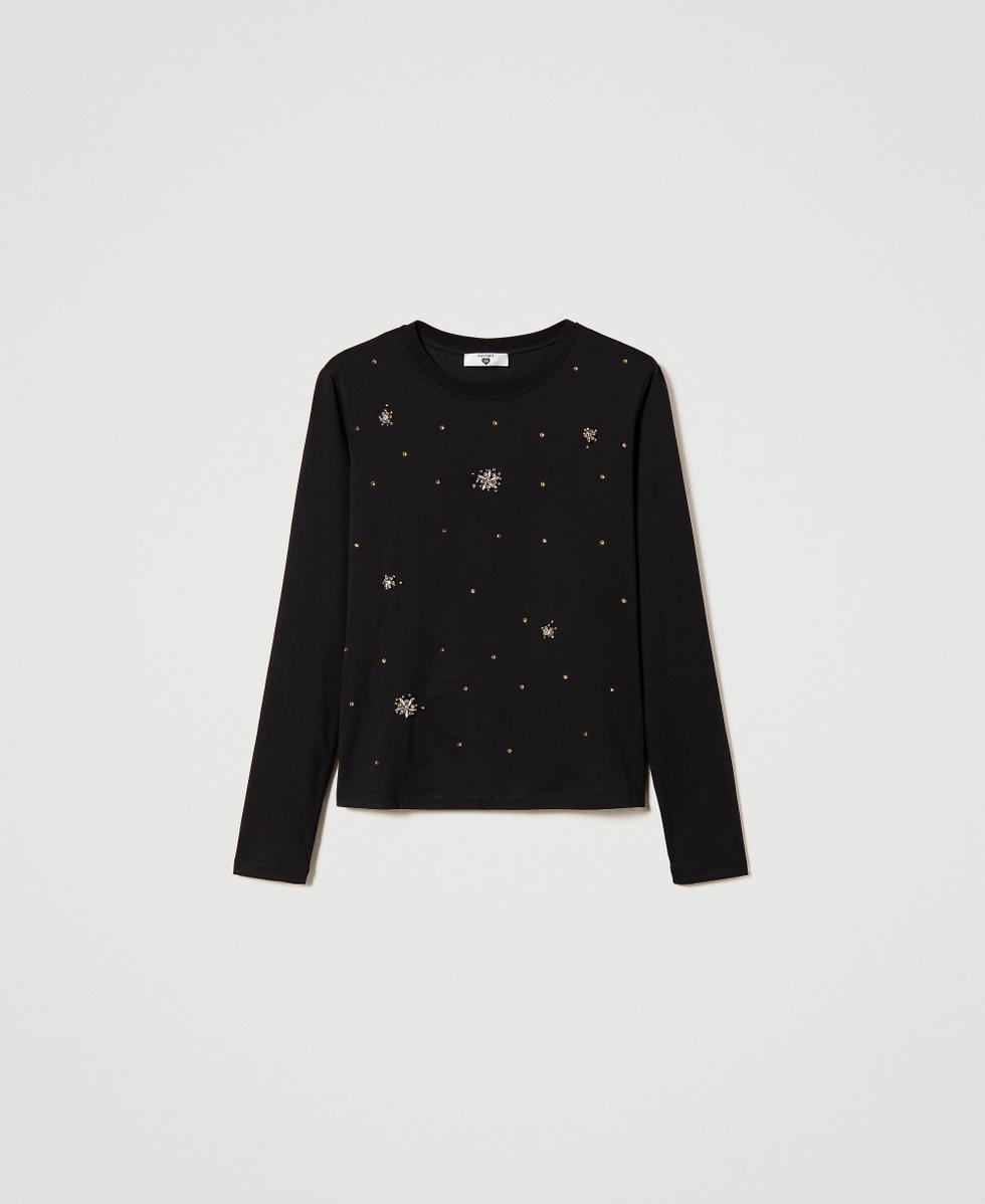 T-shirt avec broderie en strass et perles
