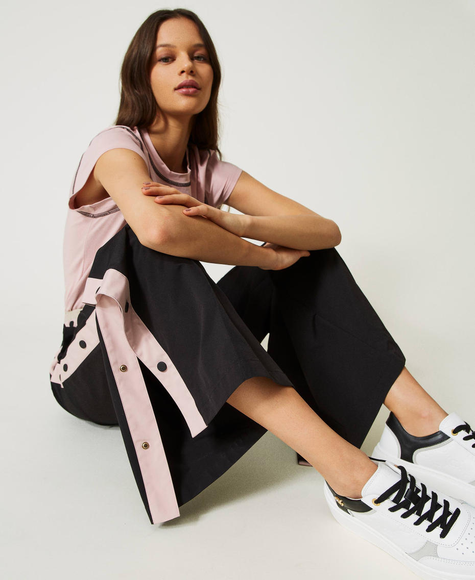 Wide trousers with side buttons Multicolour Black / Violet Ice / Silver Woman 232LI2FAA_10899_05