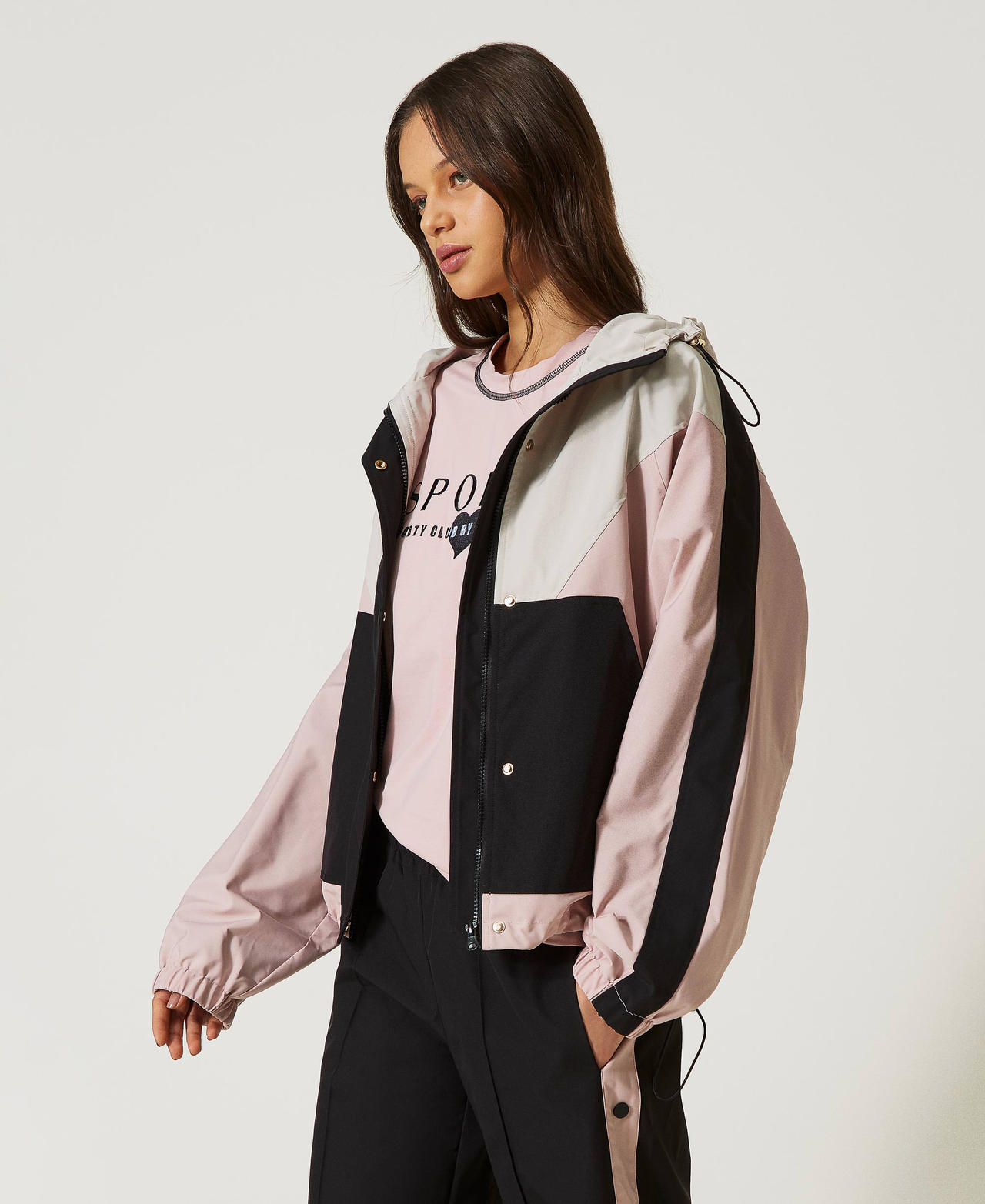 Blouson color block avec capuche
