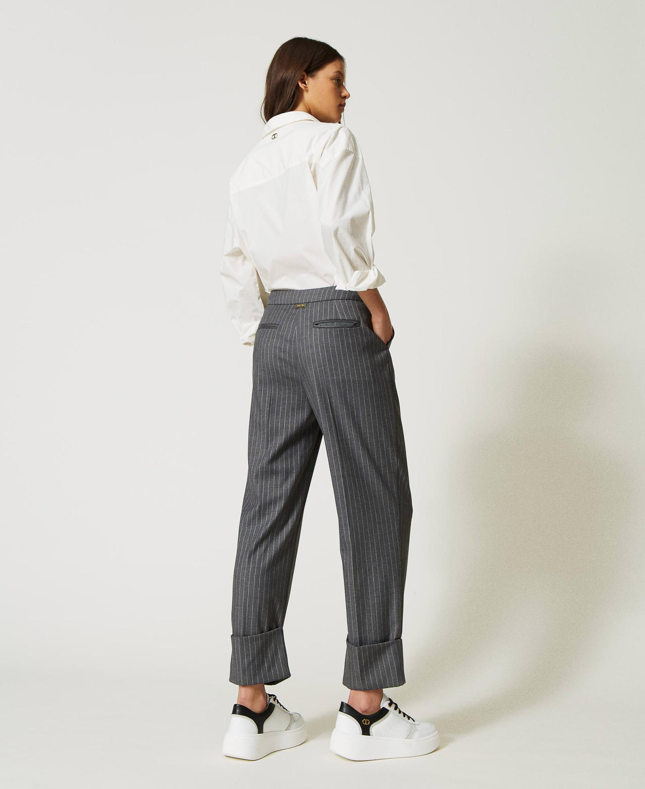 Pinstripe trousers with fold