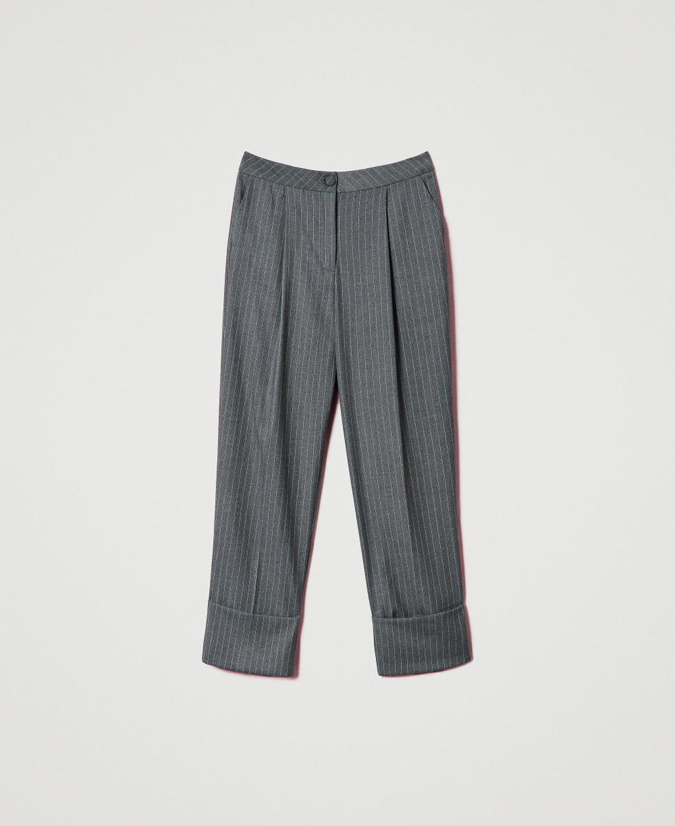 Pinstripe trousers with fold