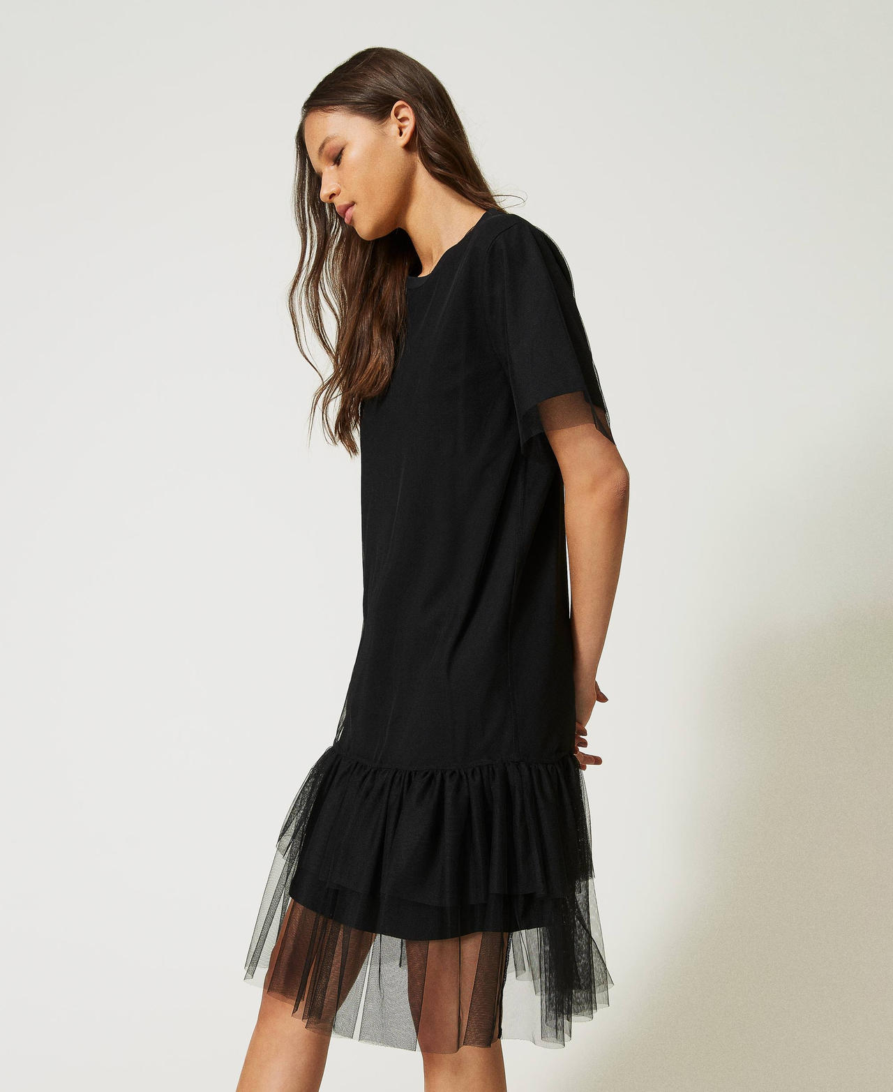 Платье миди, подбитое тюлем Черный женщина 232LI2MNN-02