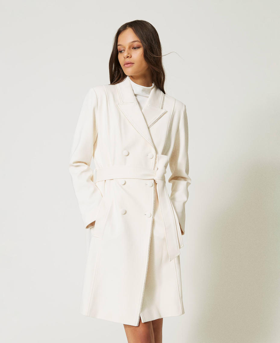 Double-breasted trench coat with pearls Vanilla White Woman 232LI2PAA-01