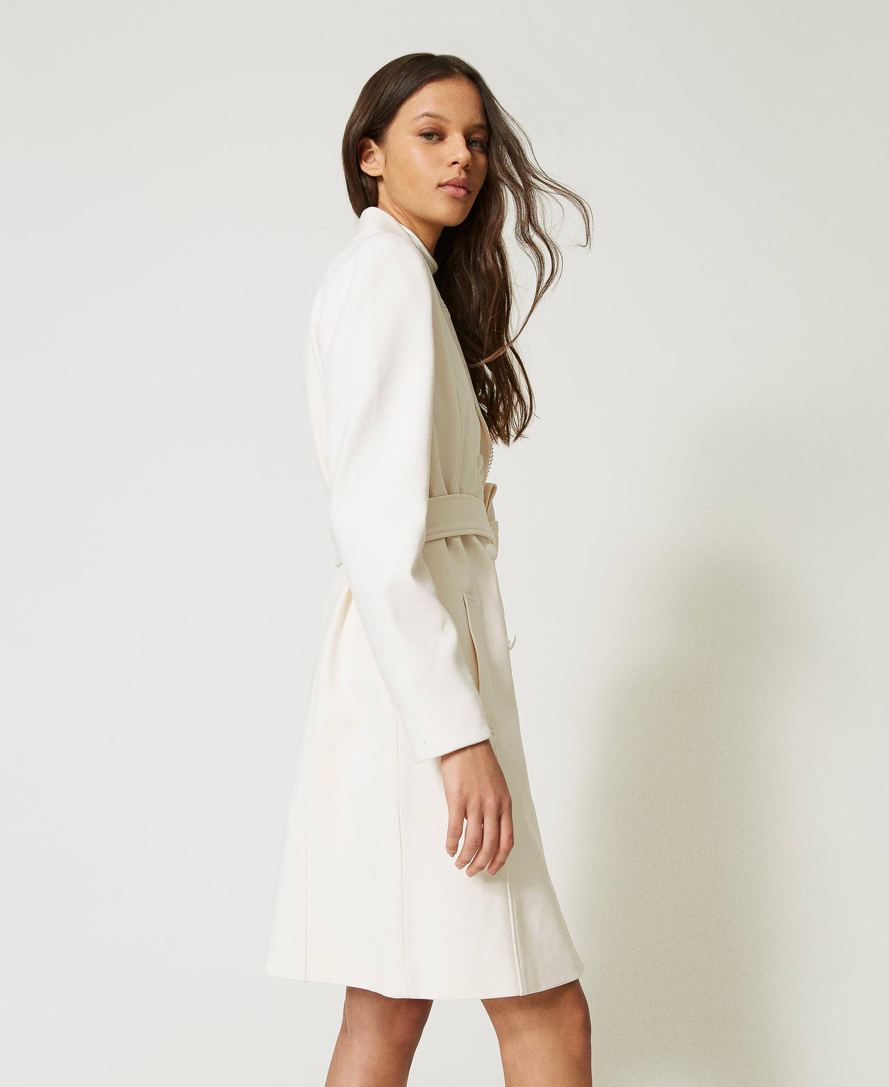 Double-breasted trench coat with pearls Vanilla White Woman 232LI2PAA-02