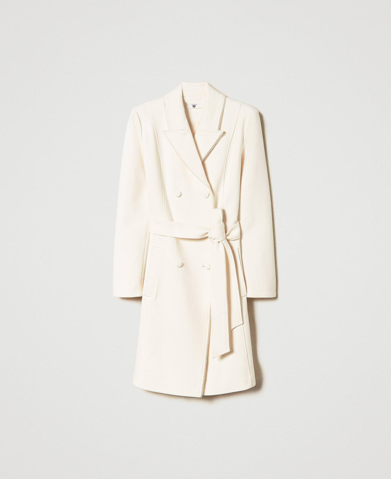 Zweireihiger Trenchcoat mit Perlchen Weiß Vanille Frau 232LI2PAA_00145_0S