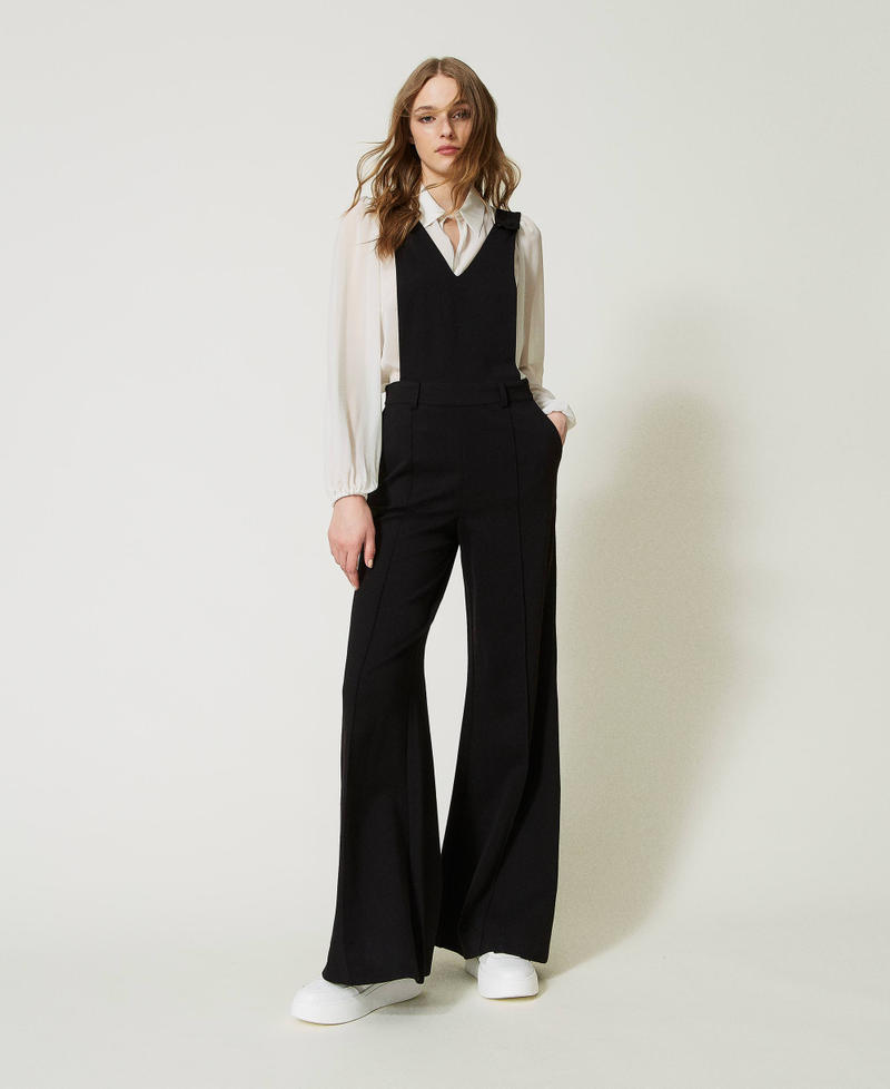 Combinaison et chemise en crêpe georgette Bicolore Noir/Vanille Femme 232LI2PBB-01