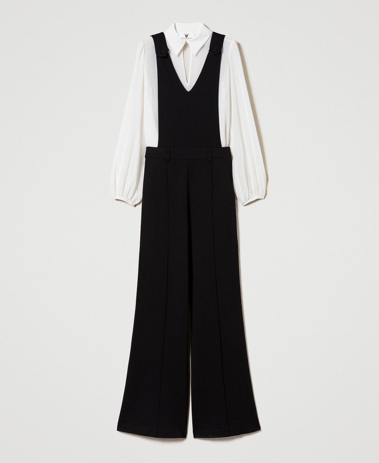 Combinaison et chemise en crêpe georgette Bicolore Noir/Vanille Femme 232LI2PBB-0S