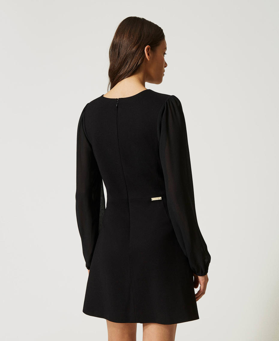 Короткое платье с рукавами из жоржета Черный женщина 232LI2PFF-04